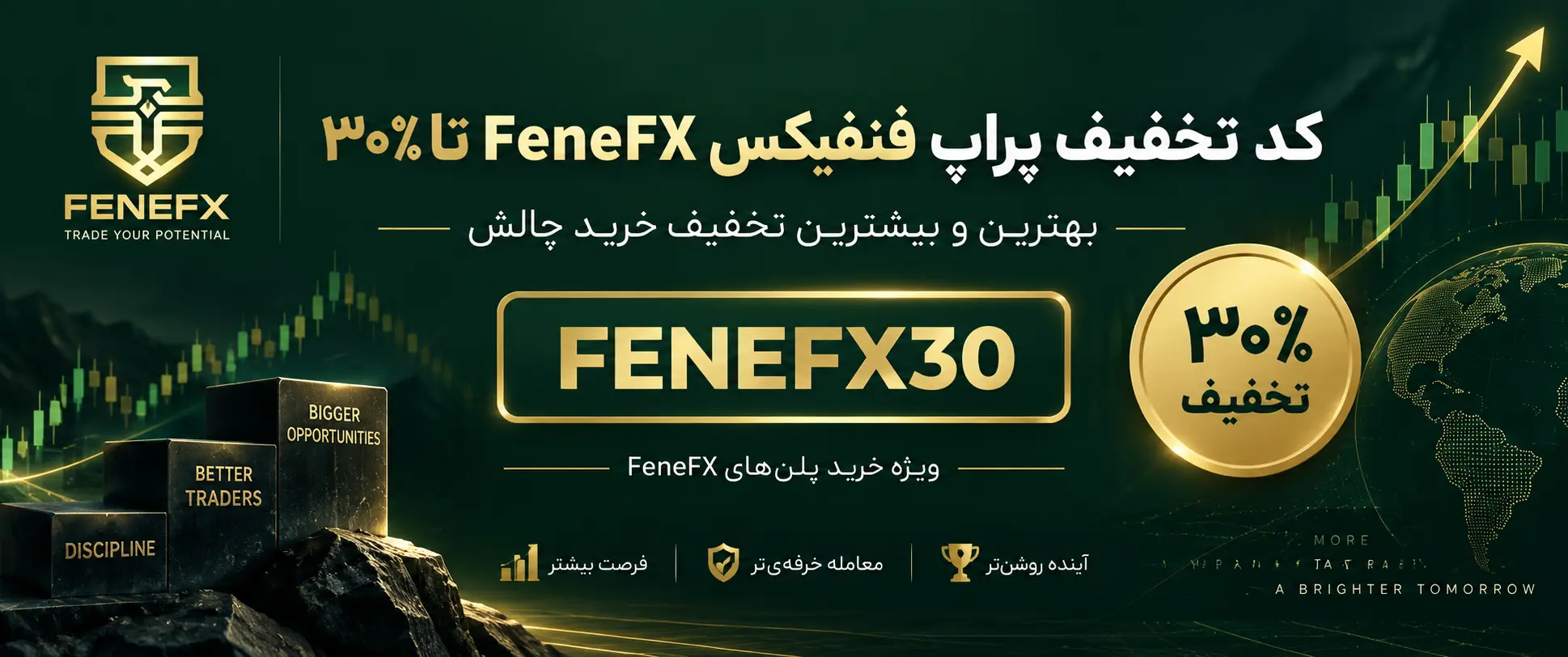 کد تخفیف پراپ فنفیکس FeneFX تا ۳۰٪؛ بهترین و بیشترین تخفیف خرید چالش FENEFX30
