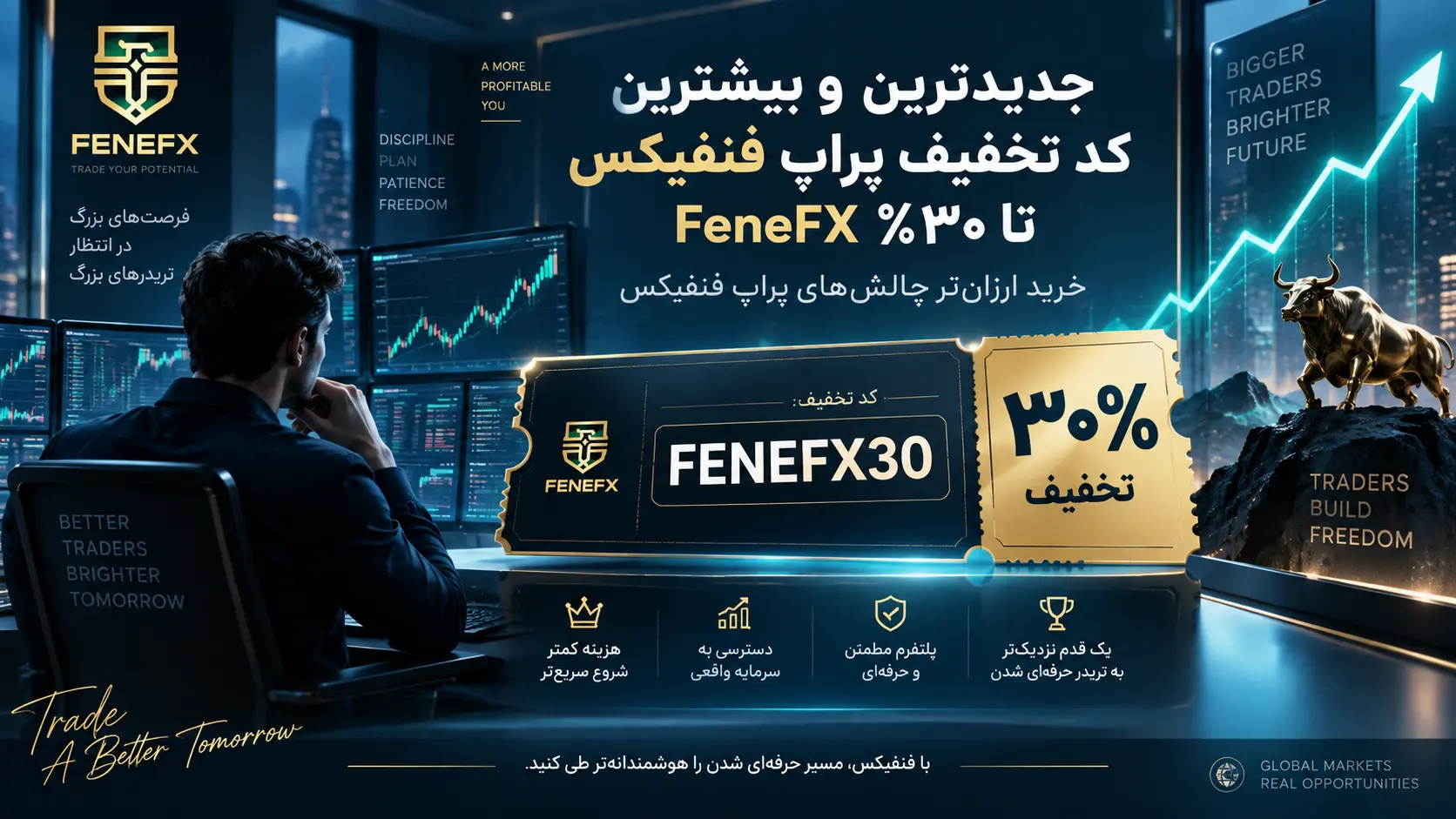 جدیدترین و بیشترین کد تخفیف پراپ فنفیکس FeneFX تا ۳۰٪